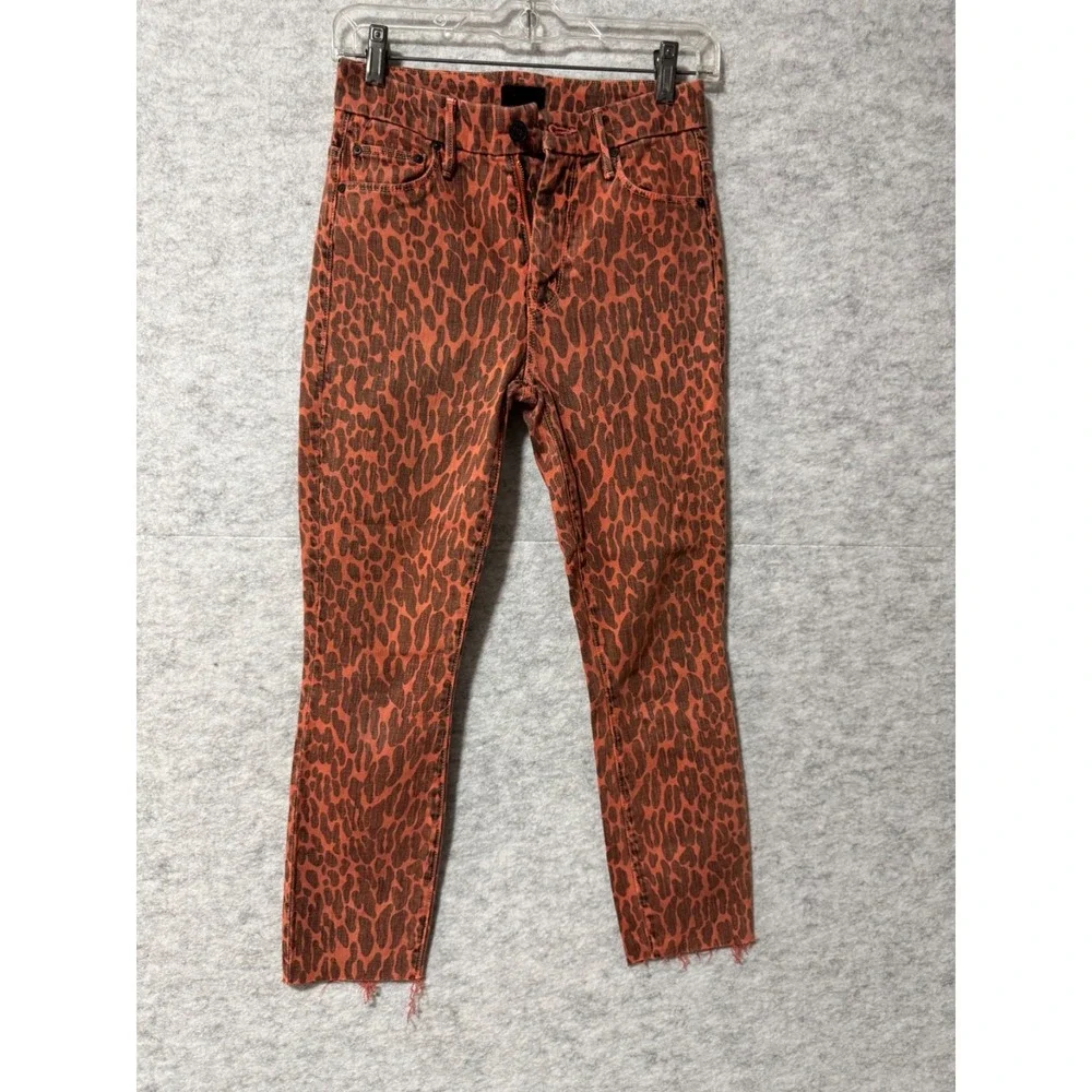 Mother Womens Size 24 Leopard Print Skinny Jeans Brown Animal Print Denim Pants;